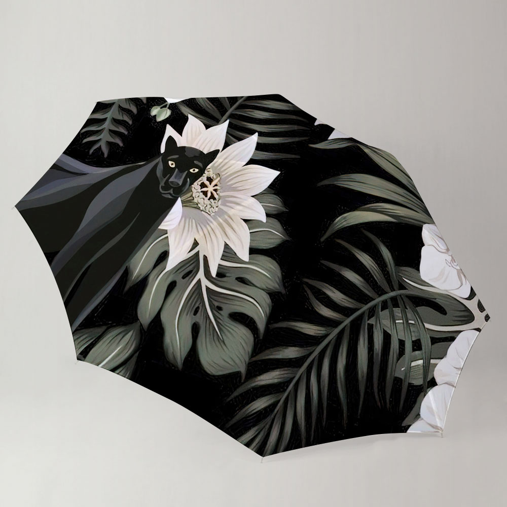 Vintage Floral Black Panther Umbrella