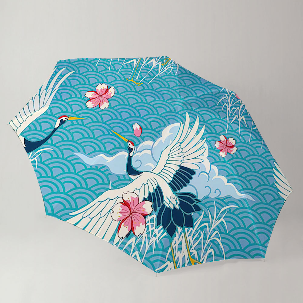 Vintage Spring Blue Heron Umbrella