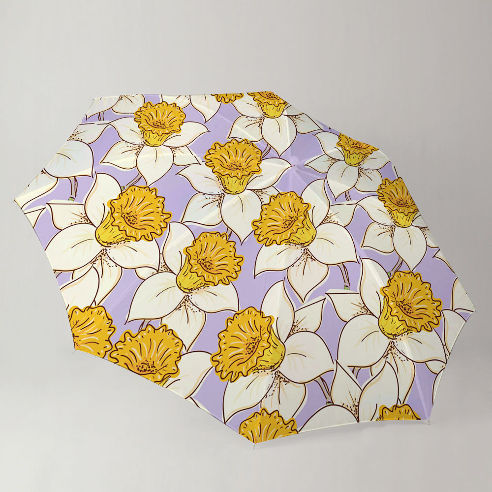 White Daffodils On Purple Background Umbrella