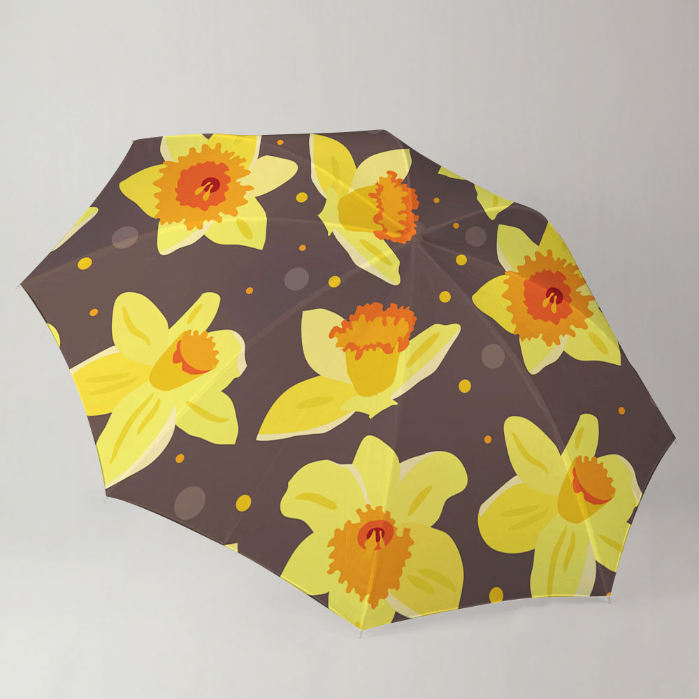 Yellow Daffodils On Brown Background Umbrella
