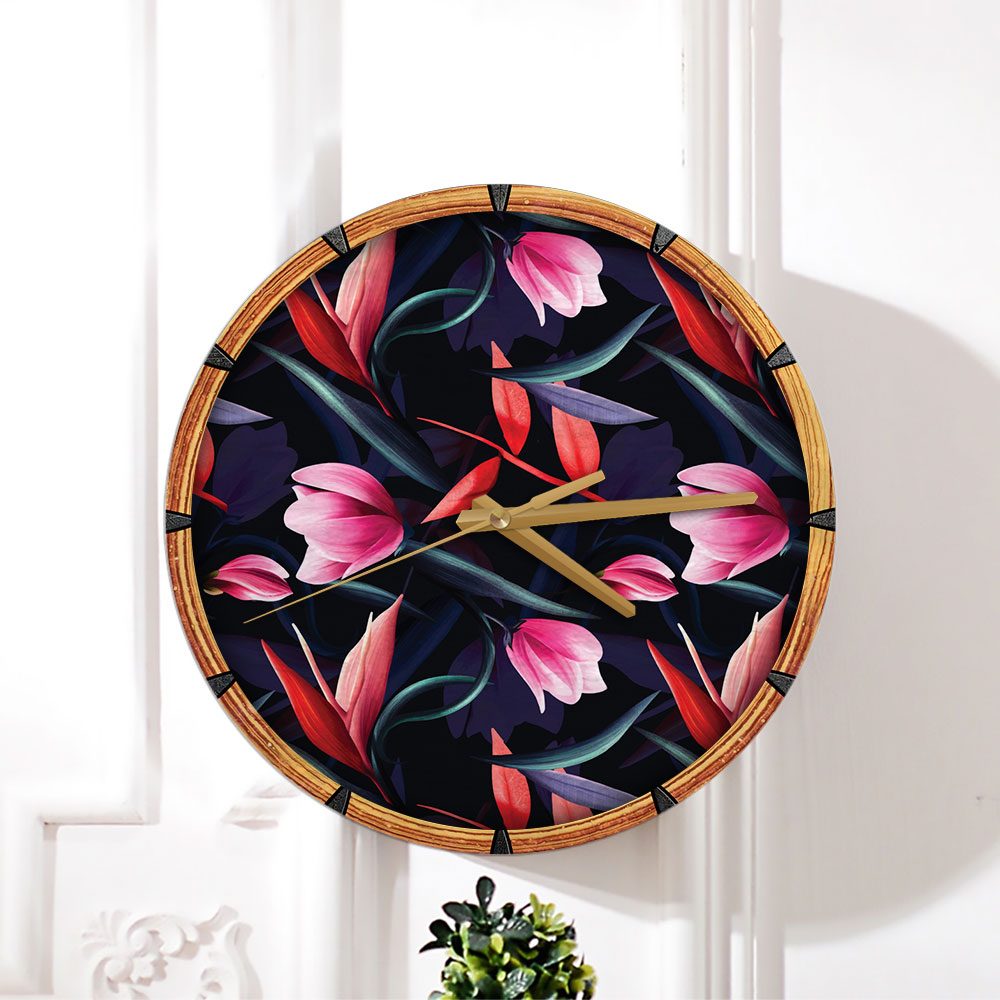 3D Watercolor Magnolia Flowers Wall Clock