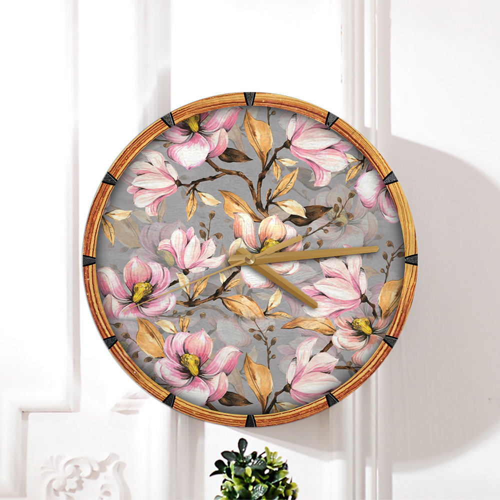 Abstract Magnolia Flowers Wall Clock