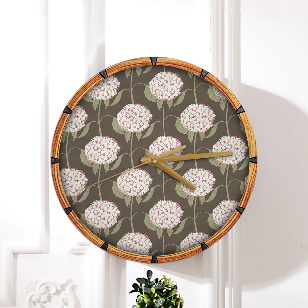 Abstract Nature With White Hydrangea Flowers Wall Clock
