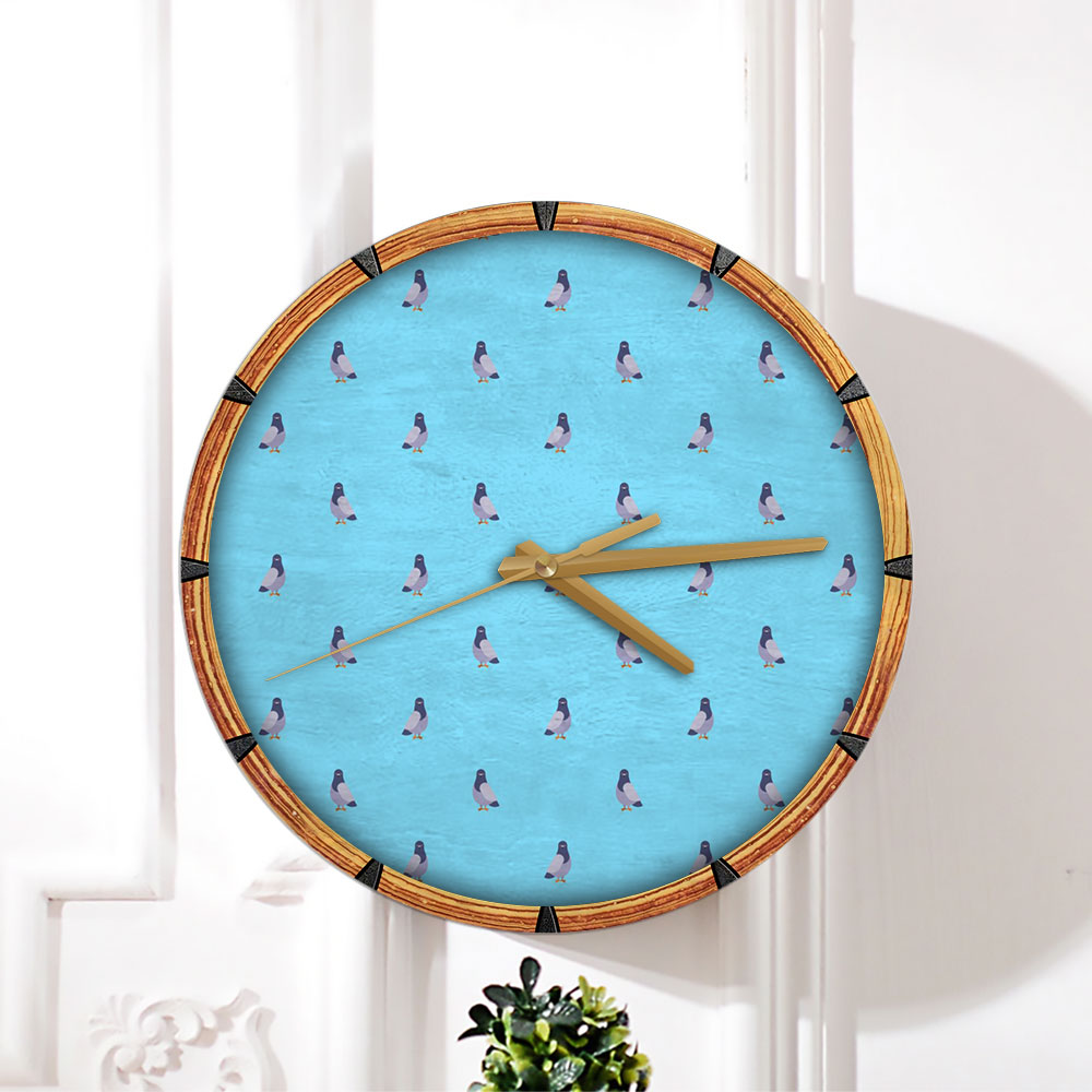 Blue Backgroun Pigeon Wall Clock