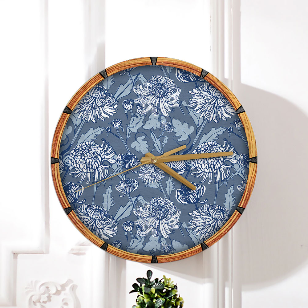 Blue Chrysanthemum Wall Clock