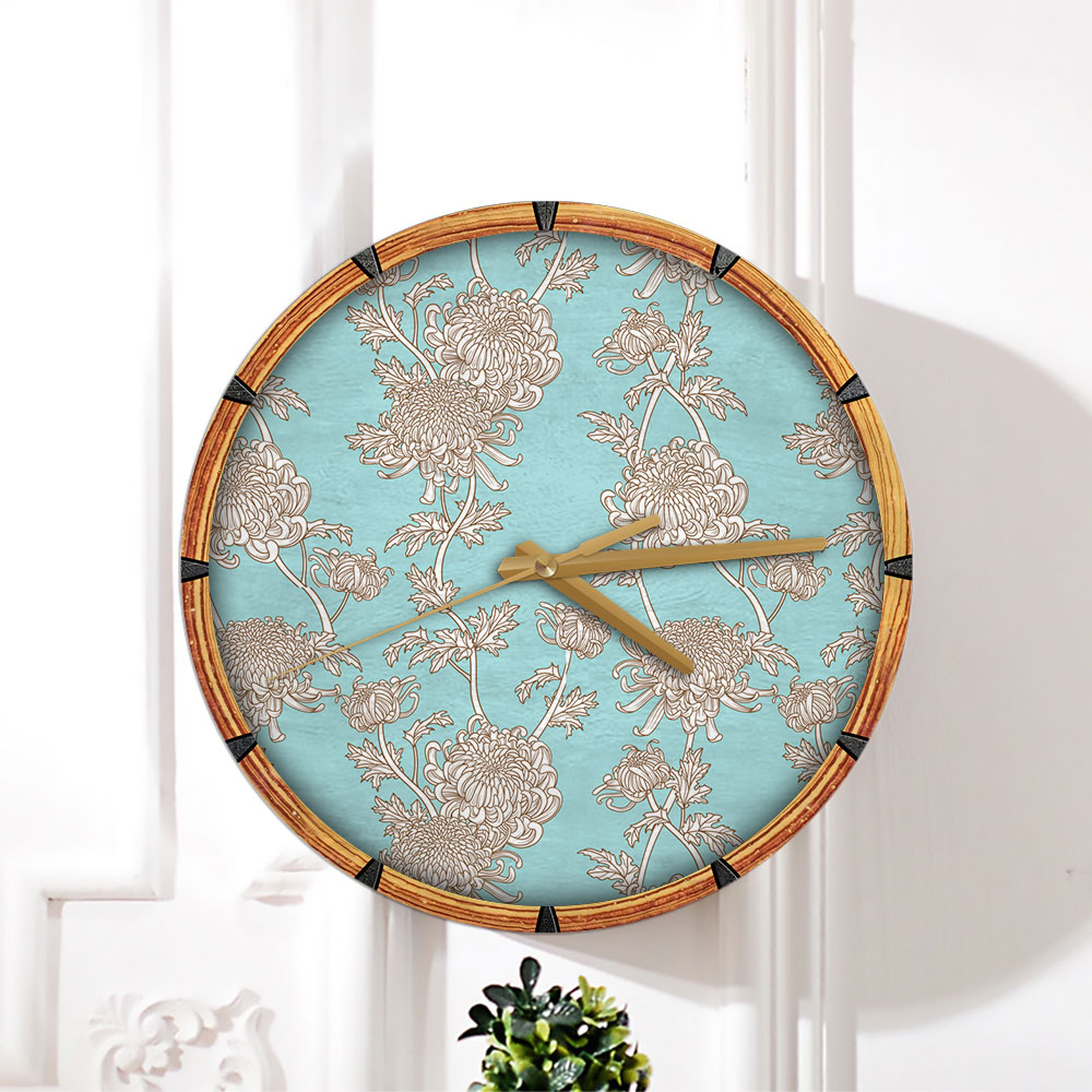 Blue Pastel Chrysanthemum Wall Clock