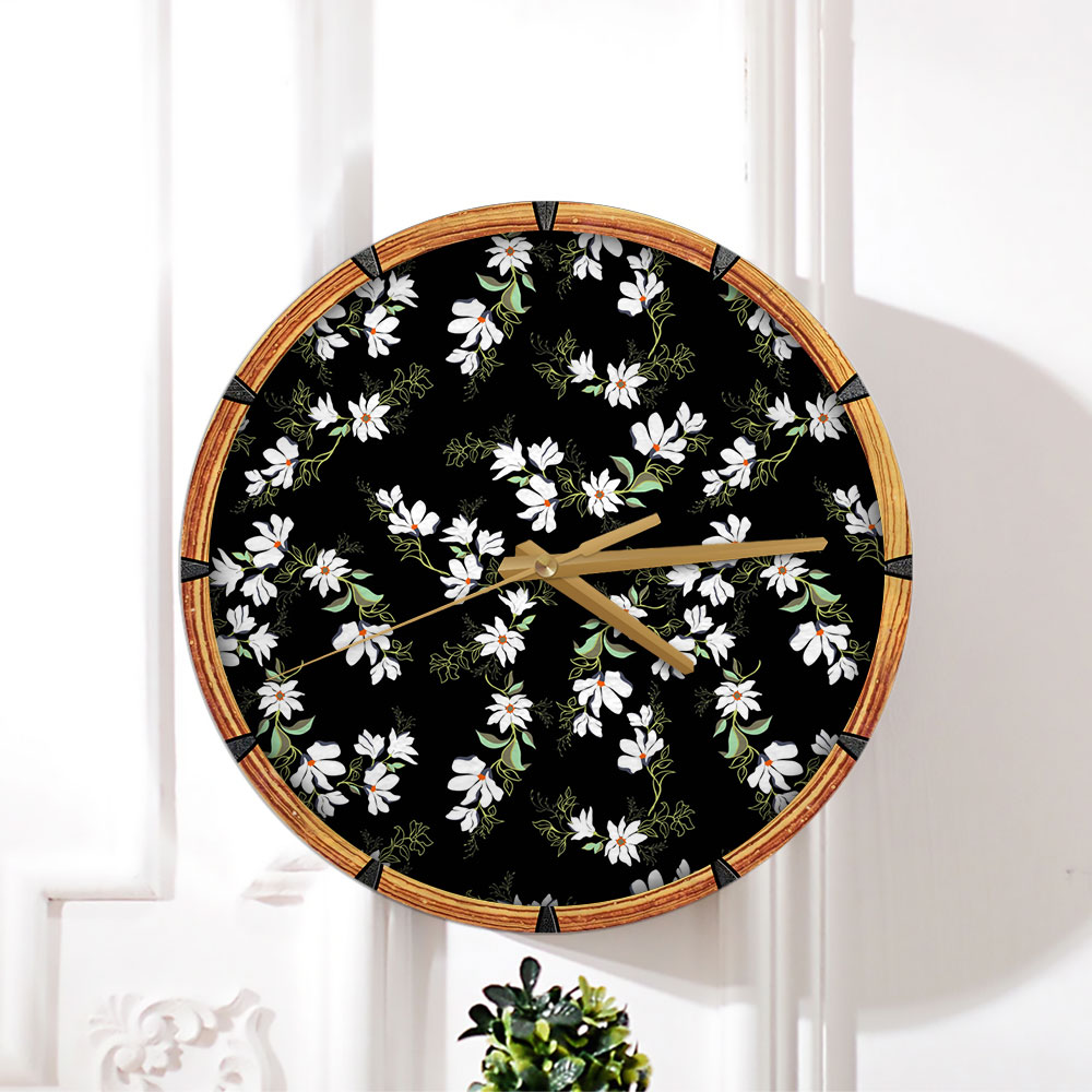 Bright Magnolia Seamless Pattern Wall Clock