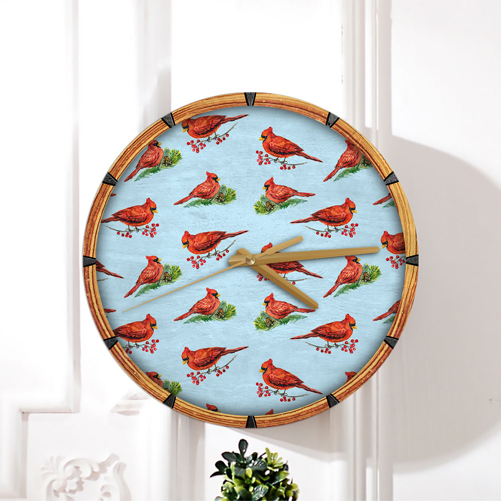 Cardinal On Branches Wall Clock
