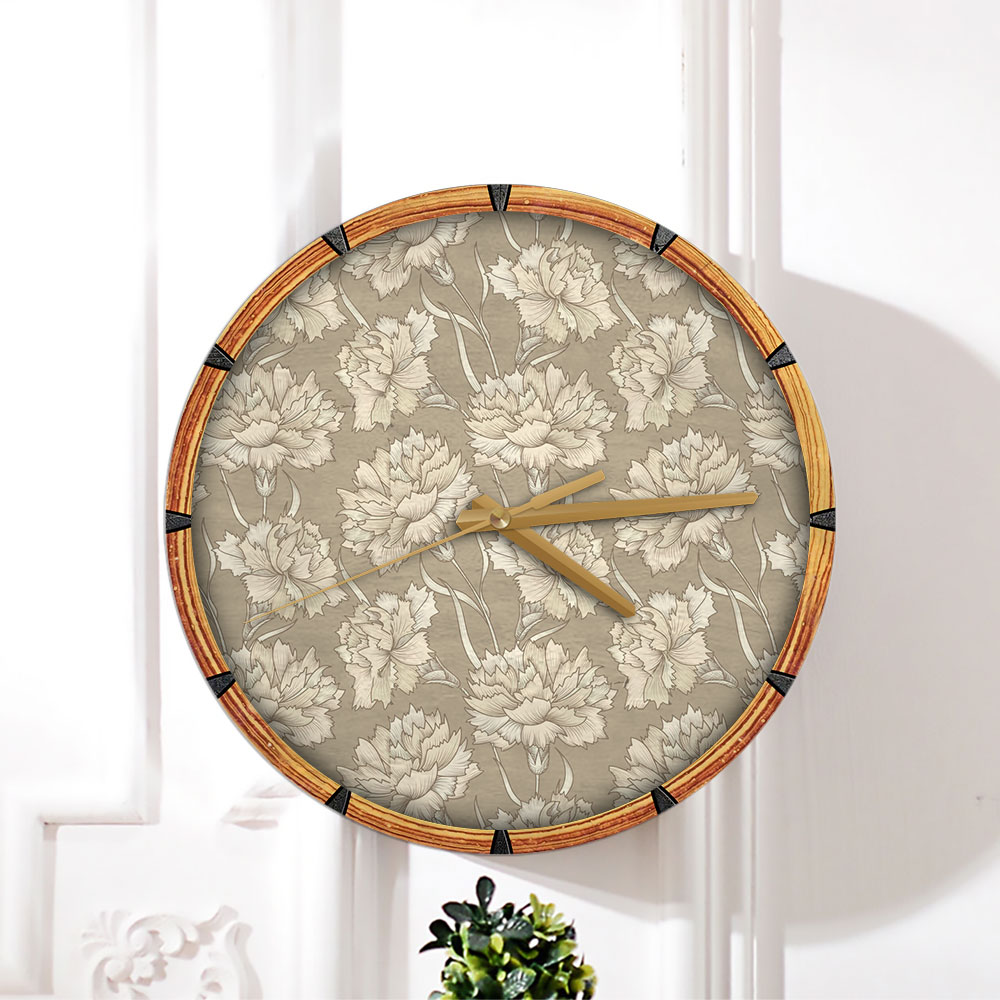Carnation Floral Retro Seamless Pattern Wall Clock
