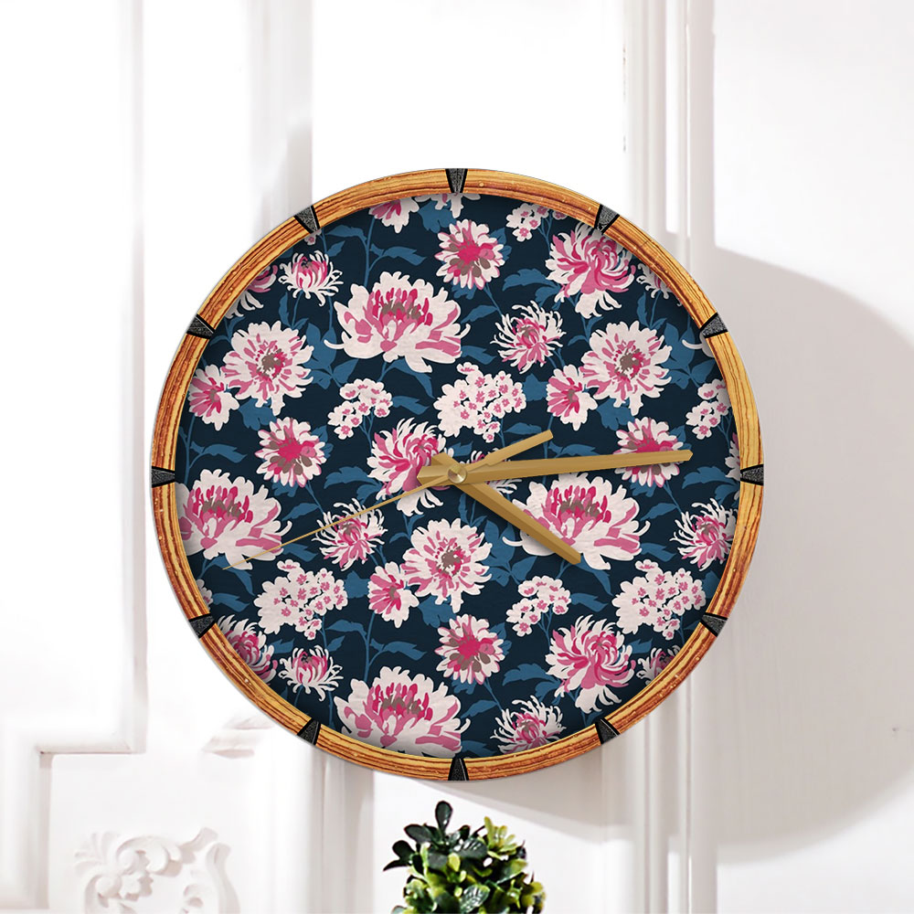 Chrysanthemum Seamless Pattern Wall Clock