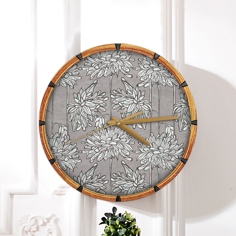 ChrysanthemumOn Gray Background Wall Clock