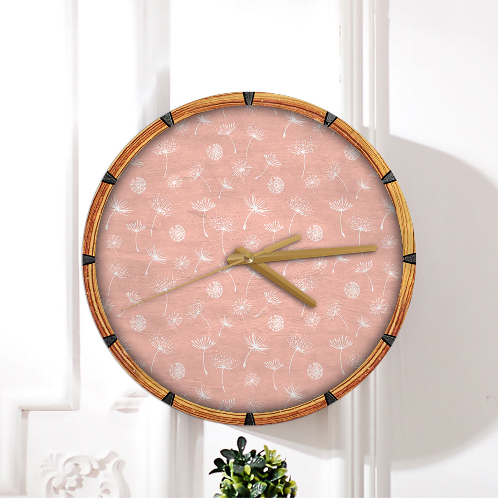 Dandelion On Pink  Background Wall Clock