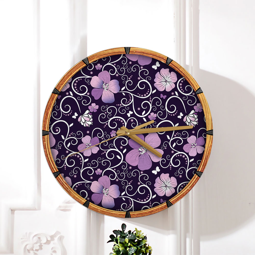 Dark Violet Floral Wall Clock