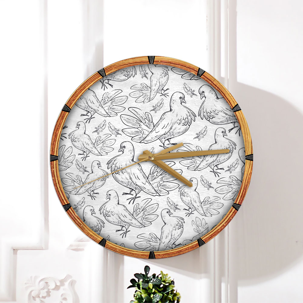 Draw Feather Pigeon Wall Clock