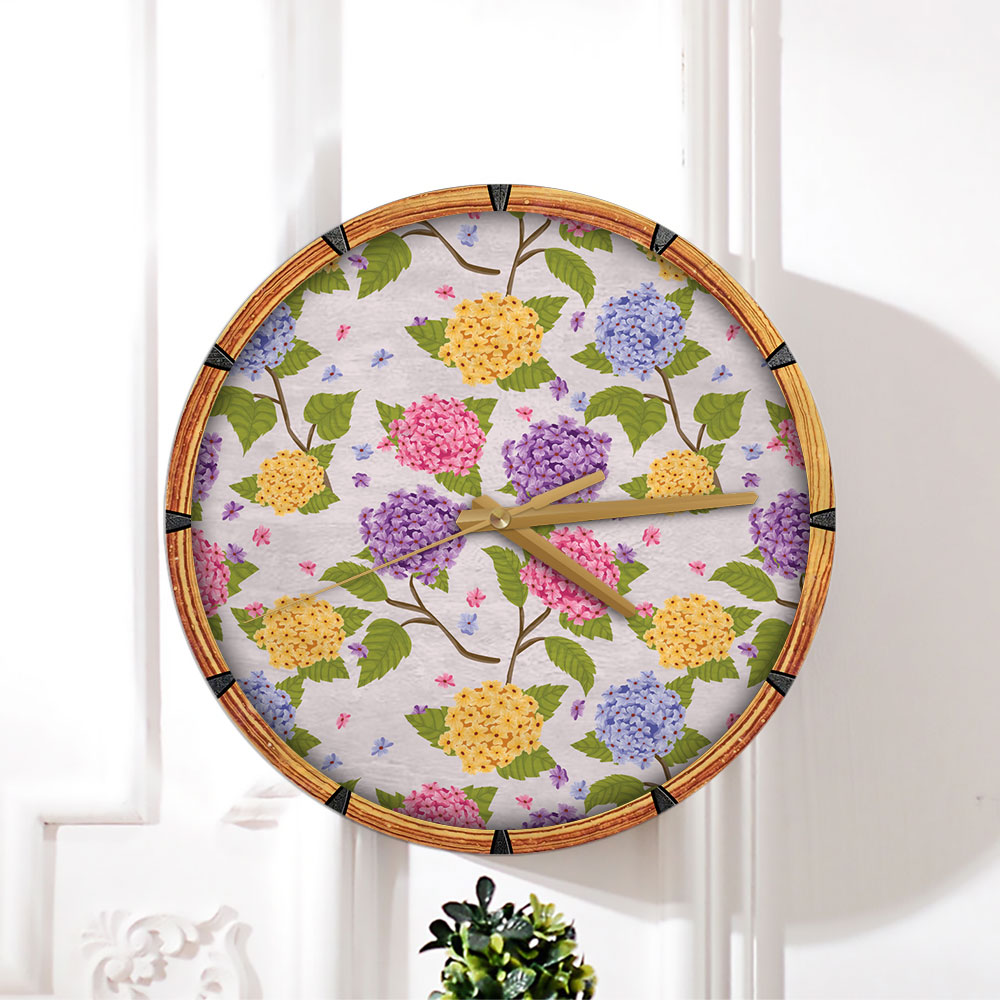 Floral Hydrangea Seamless Pattern Wall Clock