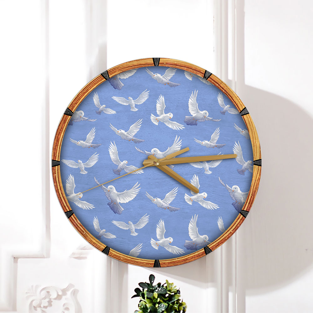 Flying White Pigeon Blue Sky Wall Clock