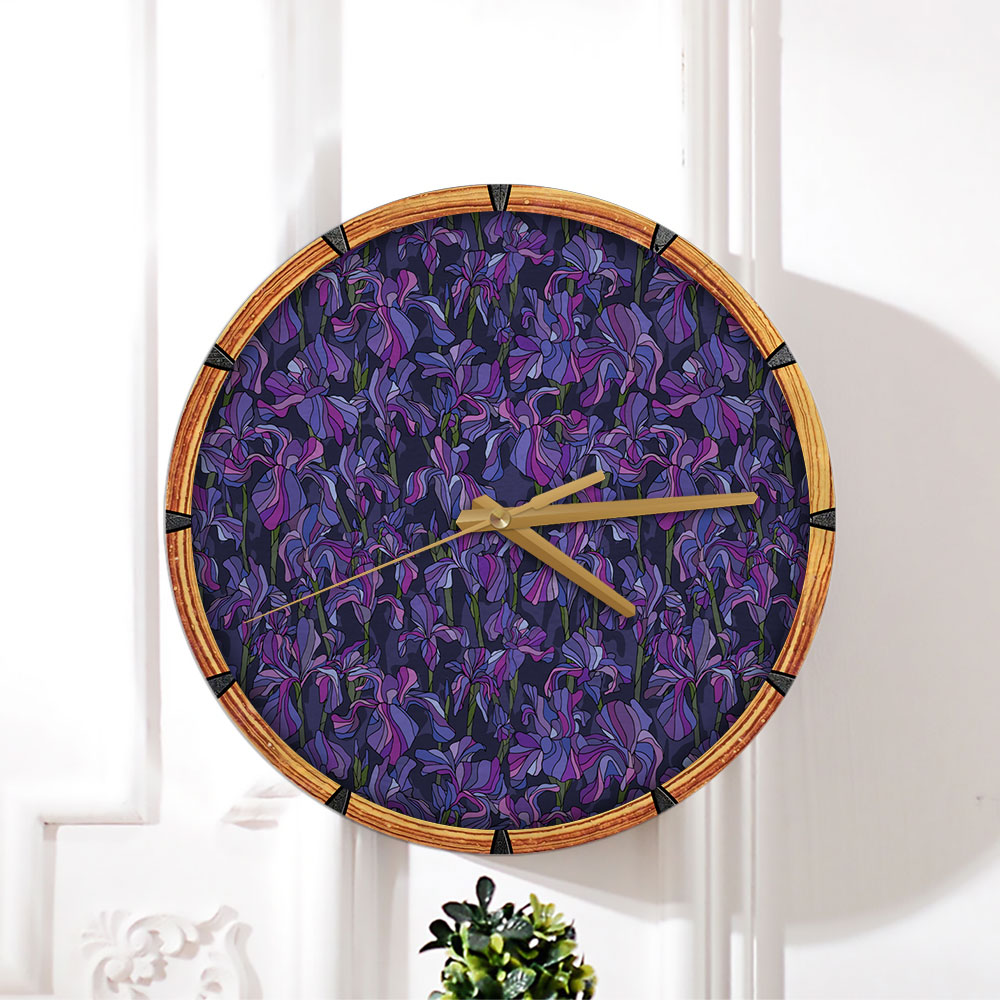 Garden Iris Flowers Wall Clock