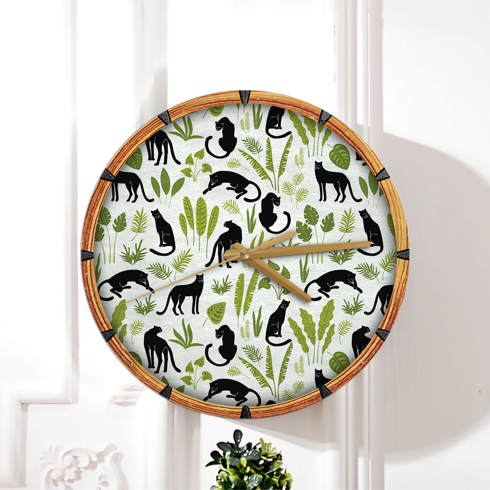Green Leaf Black Panther Wall Clock