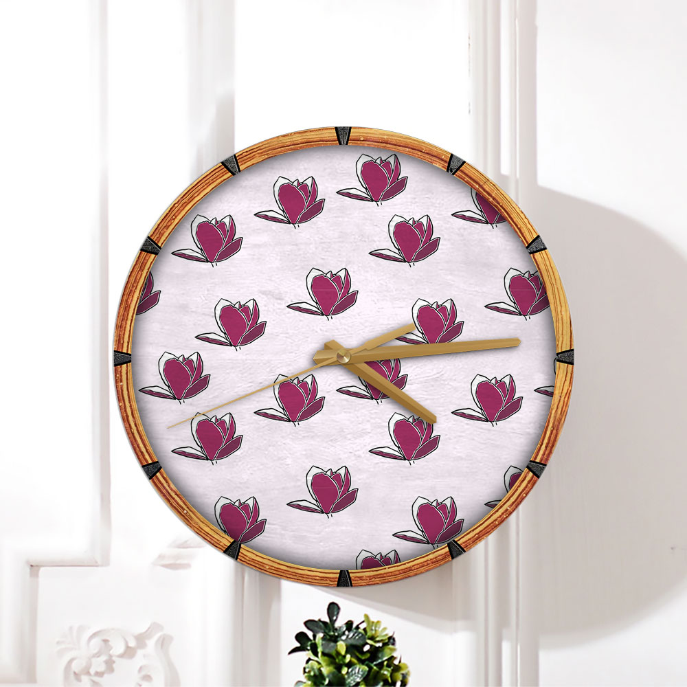 Hot Pink Magnolia Flower Wall Clock