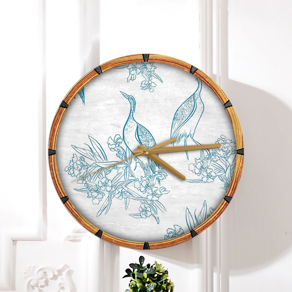 Indian Floral Heron Wall Clock