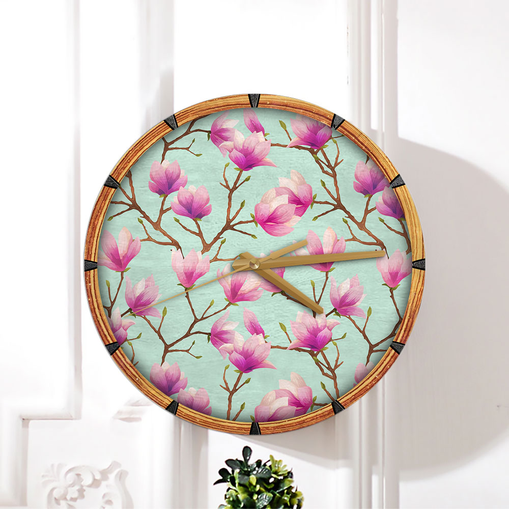 Magnolia Seamless Pattern Wall Clock