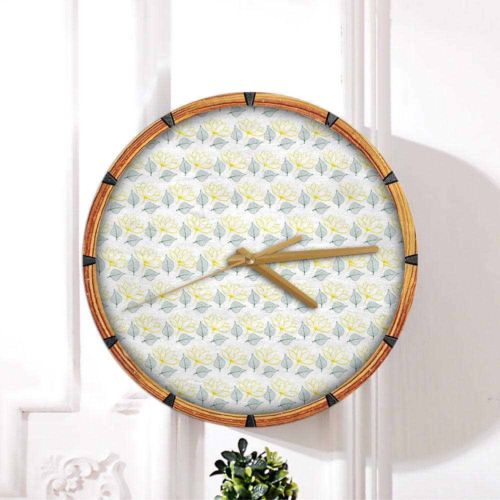Magnolia With Leaves Seamless Pattern Wall Clock