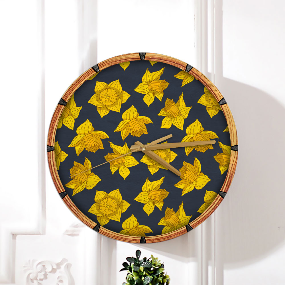 Midnight Daffodils Flower Wall Clock