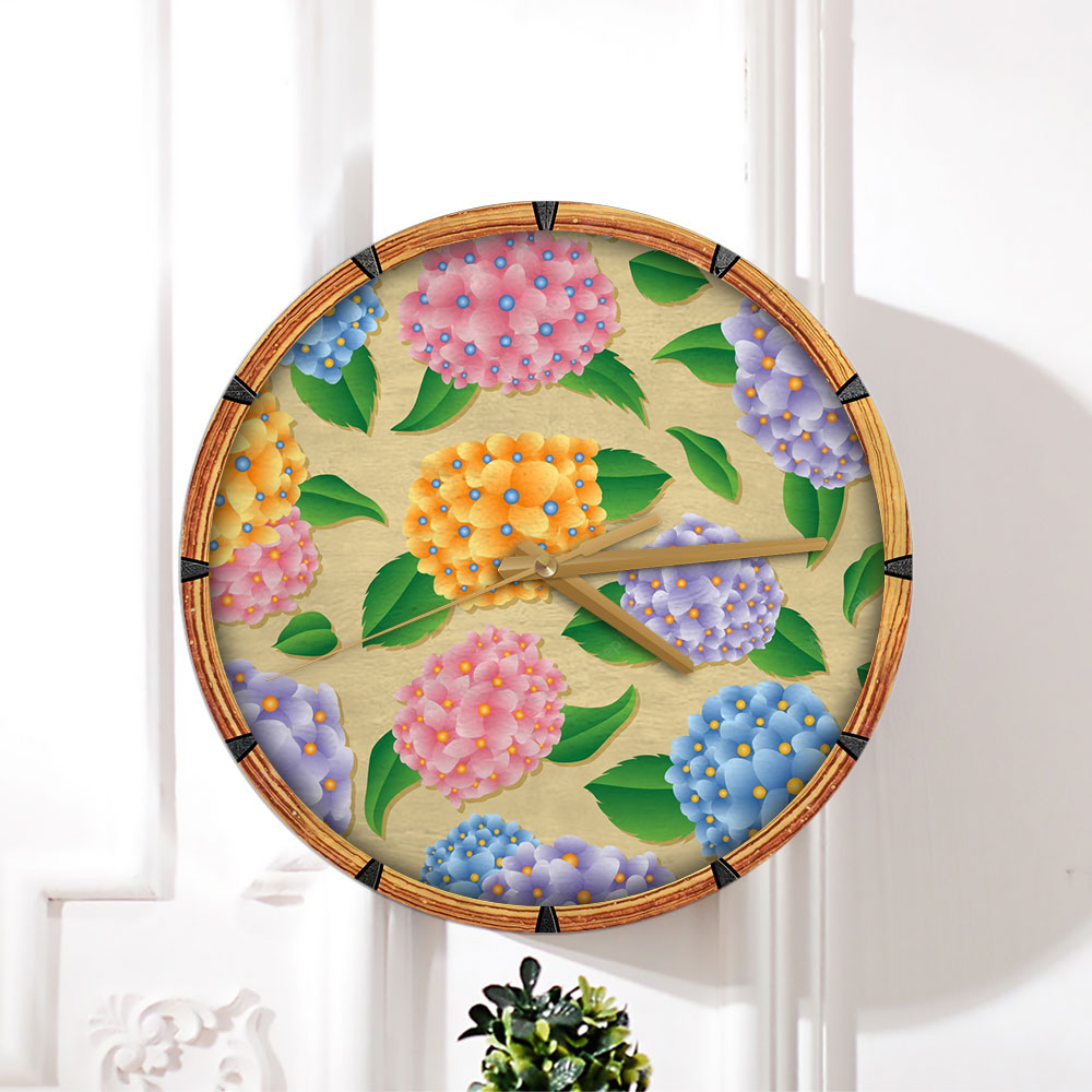 Multi Color Hydrangea Flower Wall Clock