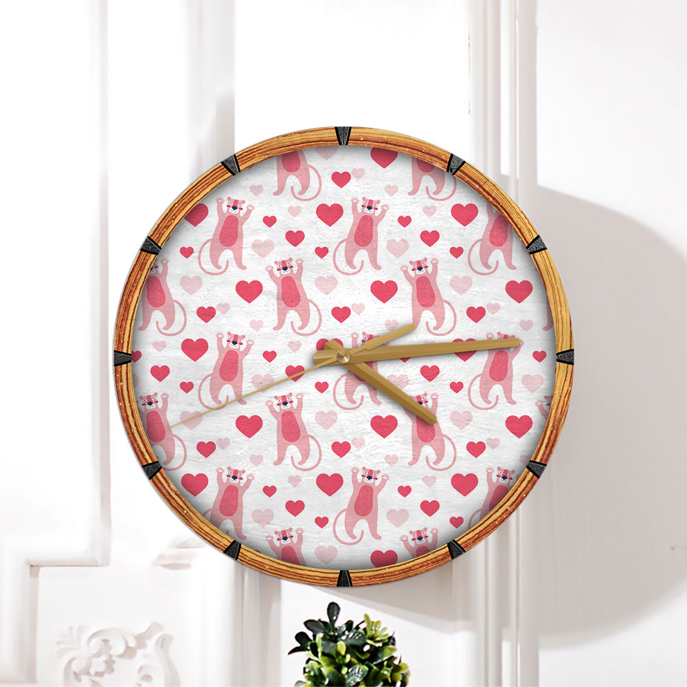 Pink Heart Panther Wall Clock