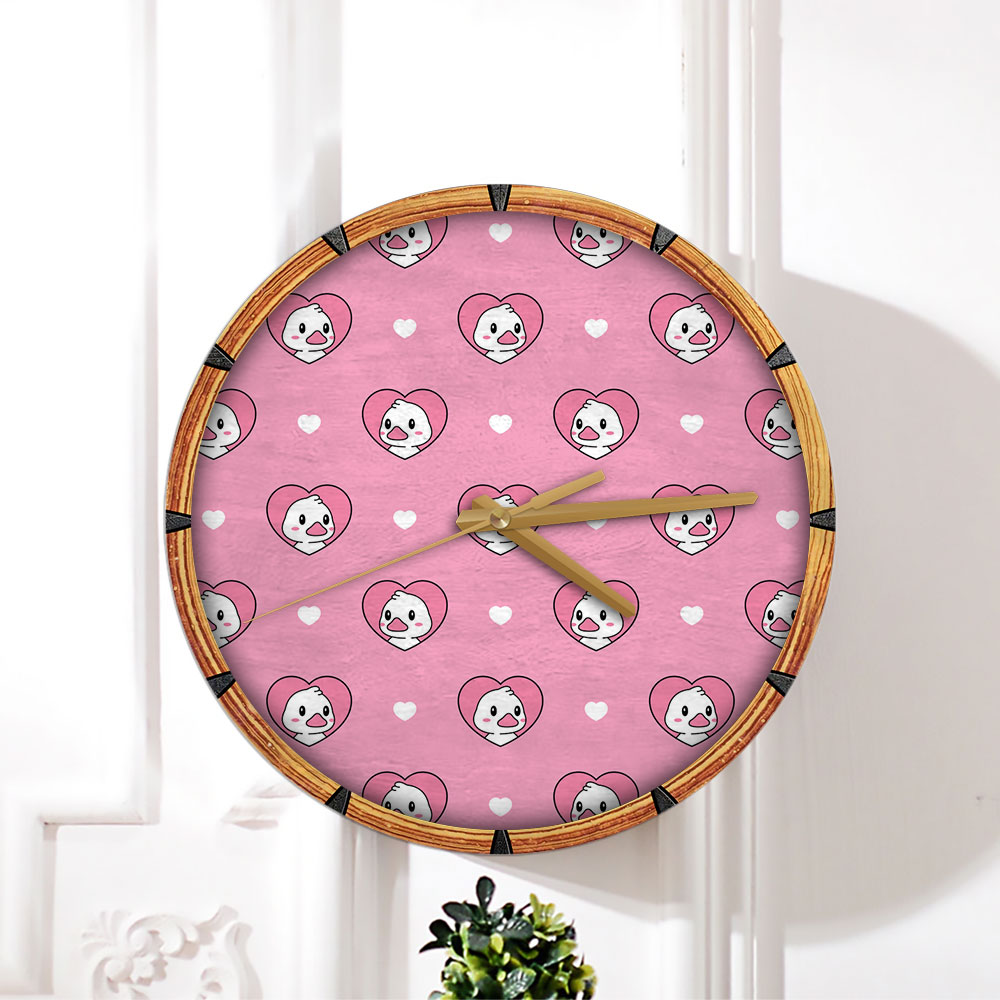 Pink Heart White Duck Wall Clock