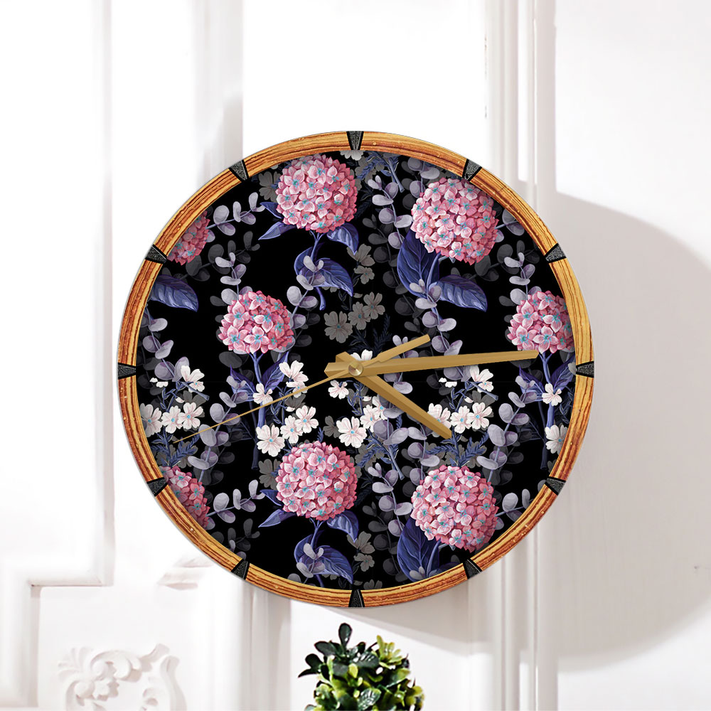 Pink Hydrangea Flower Wall Clock