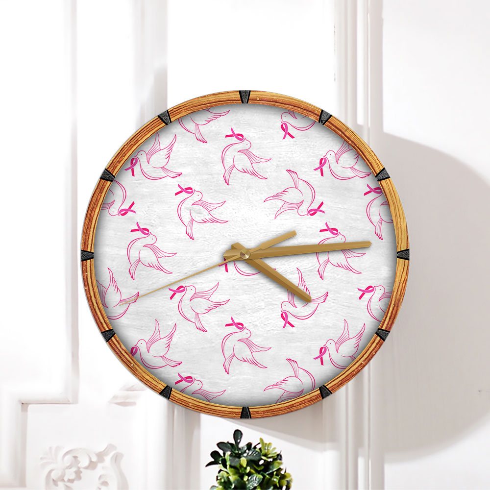 Pink Ribbon Flying Pigeon Wall Clock
