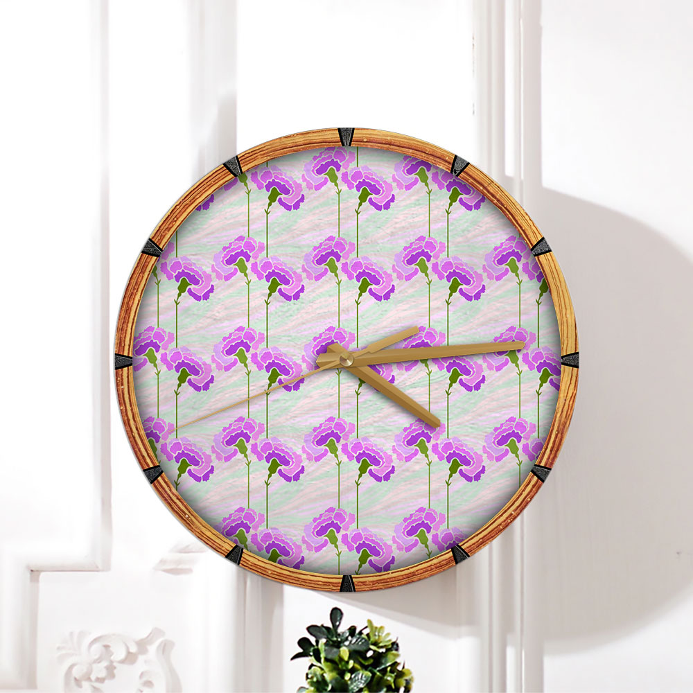 Purple Carnations Flower Wall Clock