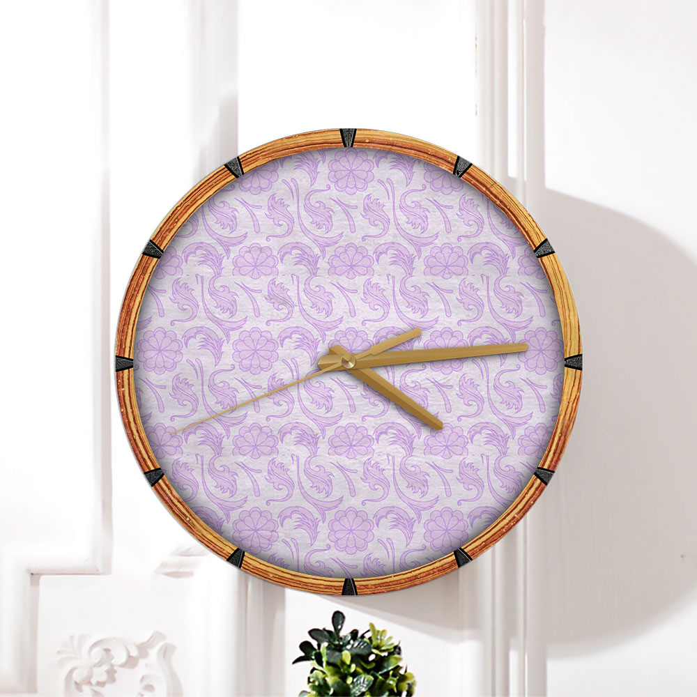 Purple Floral Seamless Pattern Wall Clock