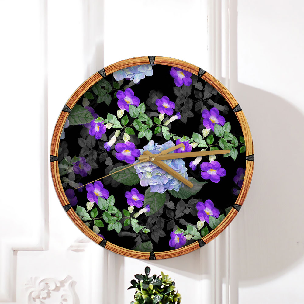 Purple Flower And Hydrangea Wall Clock