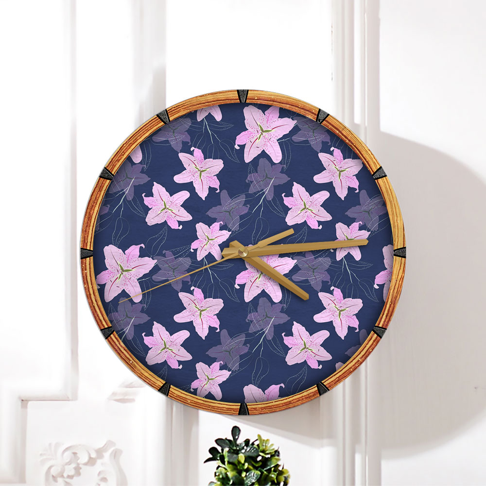Purple Lily Flowers Wall Clock