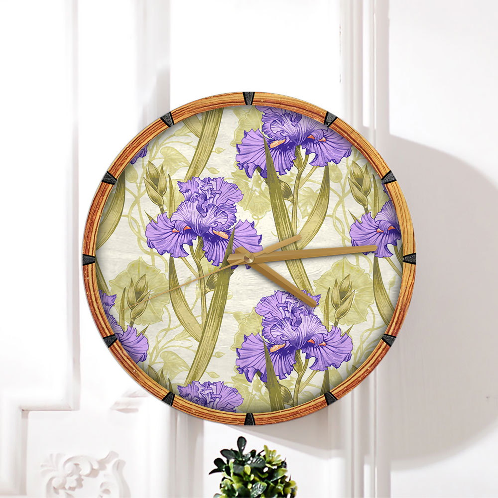 Purple Watercolor Iris Flower Wall Clock