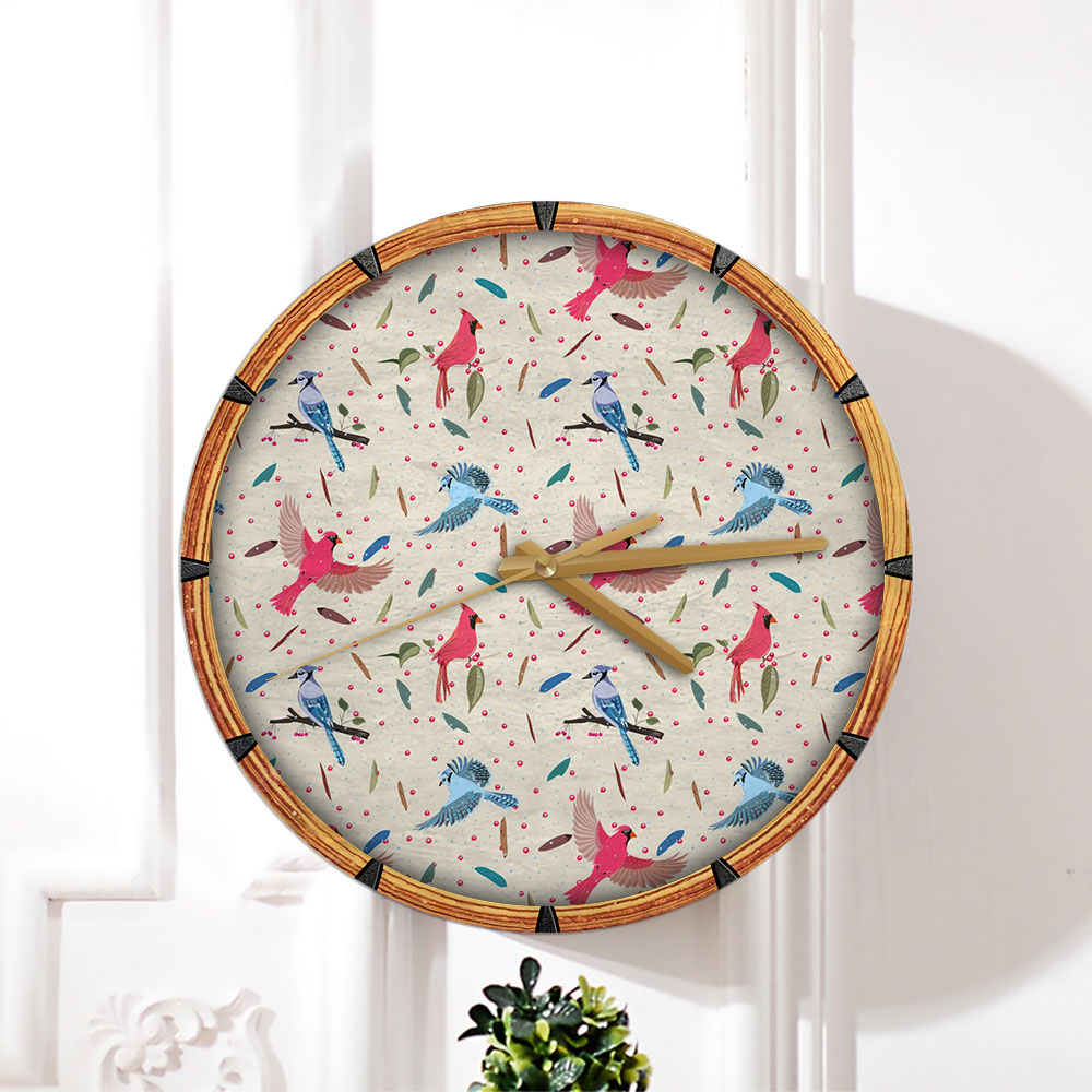 Red And Blue Cardinal Wall Clock