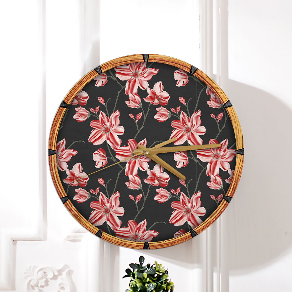 Red Magnolia Flower Wall Clock