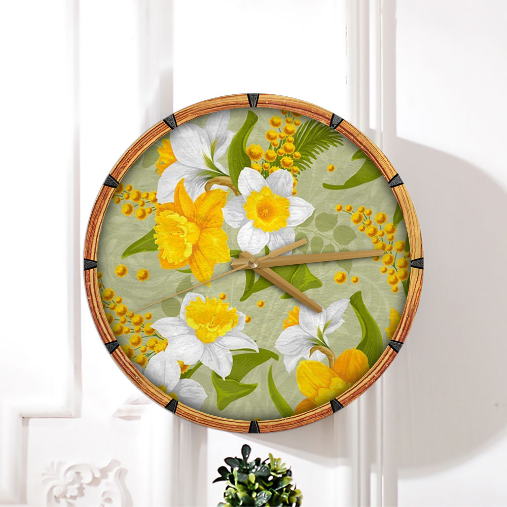 Retro Daffodils Flower Wall Clock