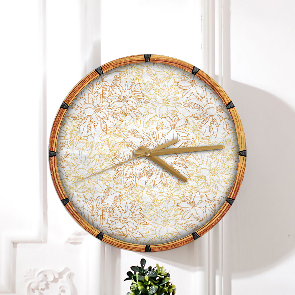 Seamless Pattern Lily Flowers Wall Clock