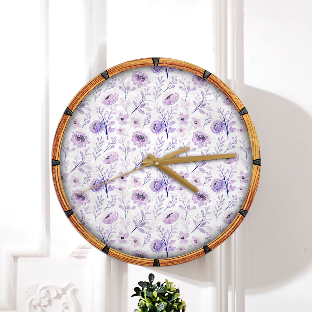 Soft Purple Floral Seamless Pattern Wall Clock