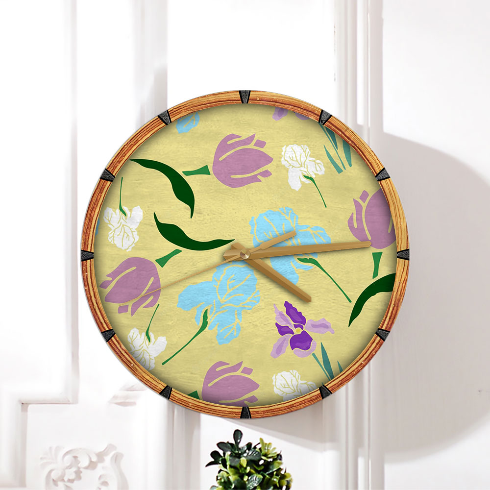 Spring Flowers Irises And Tulips Wall Clock