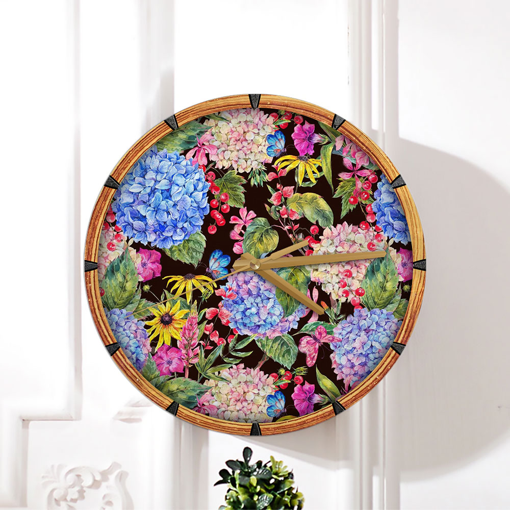 Summer Watercolor Vintage Floral Wall Clock
