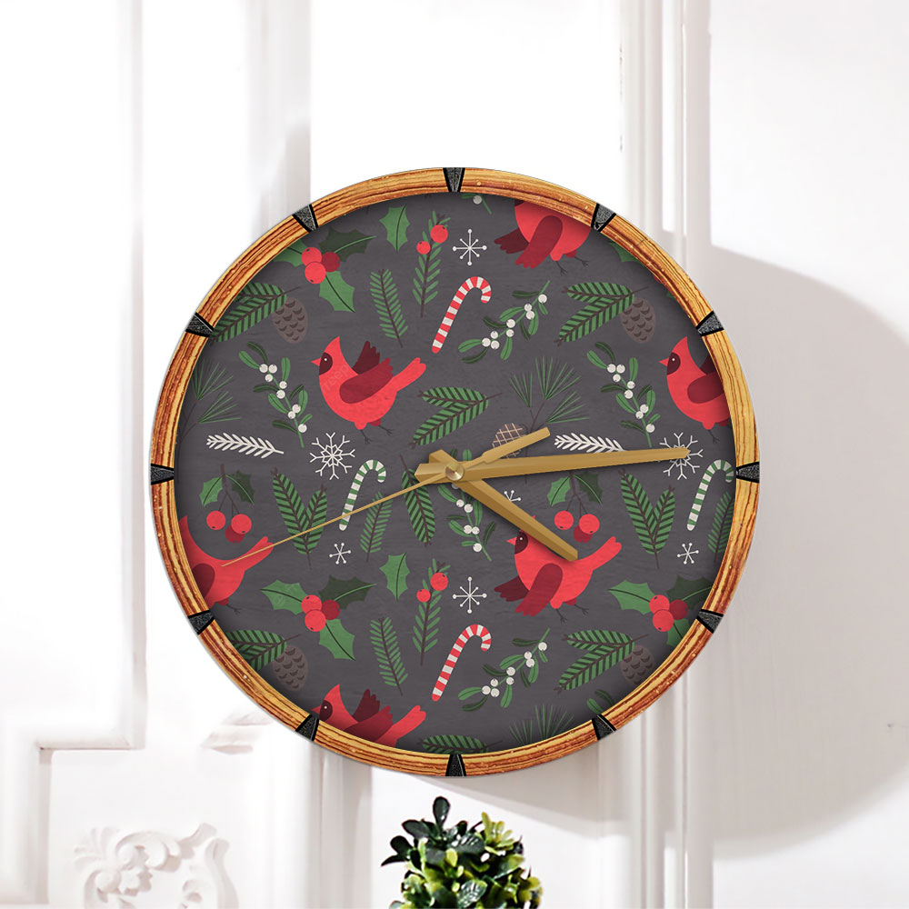 Tropical Christmas Cardinal Wall Clock