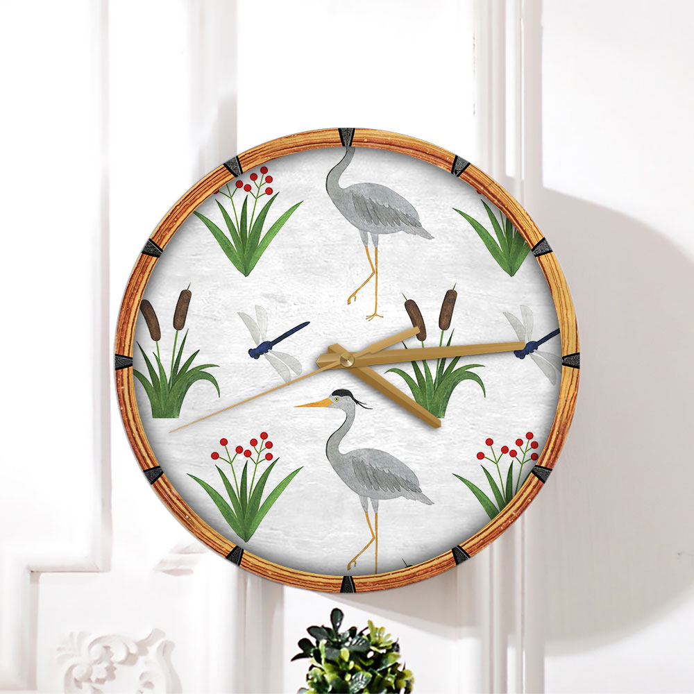 Tropical Heron Cartoon Wall Clock