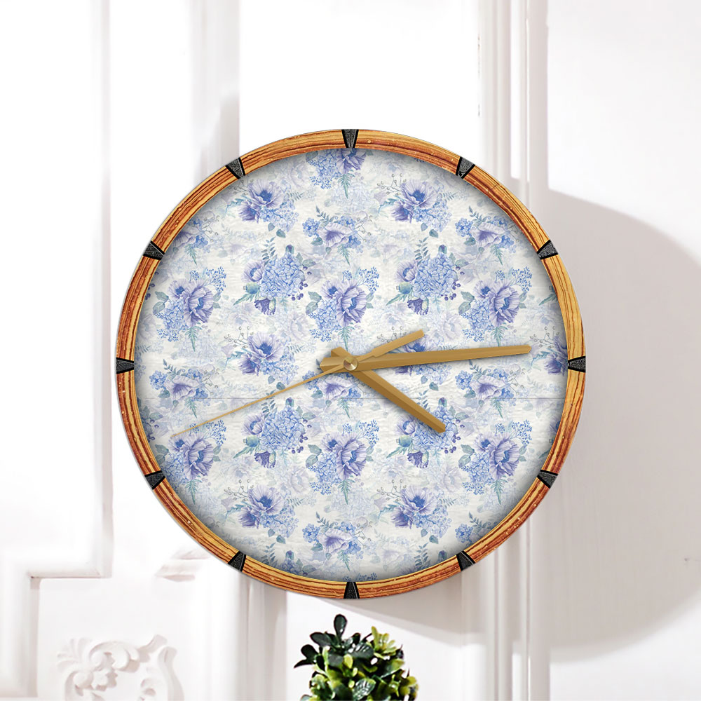Vintage Blue Hydrangea Flowers Wall Clock