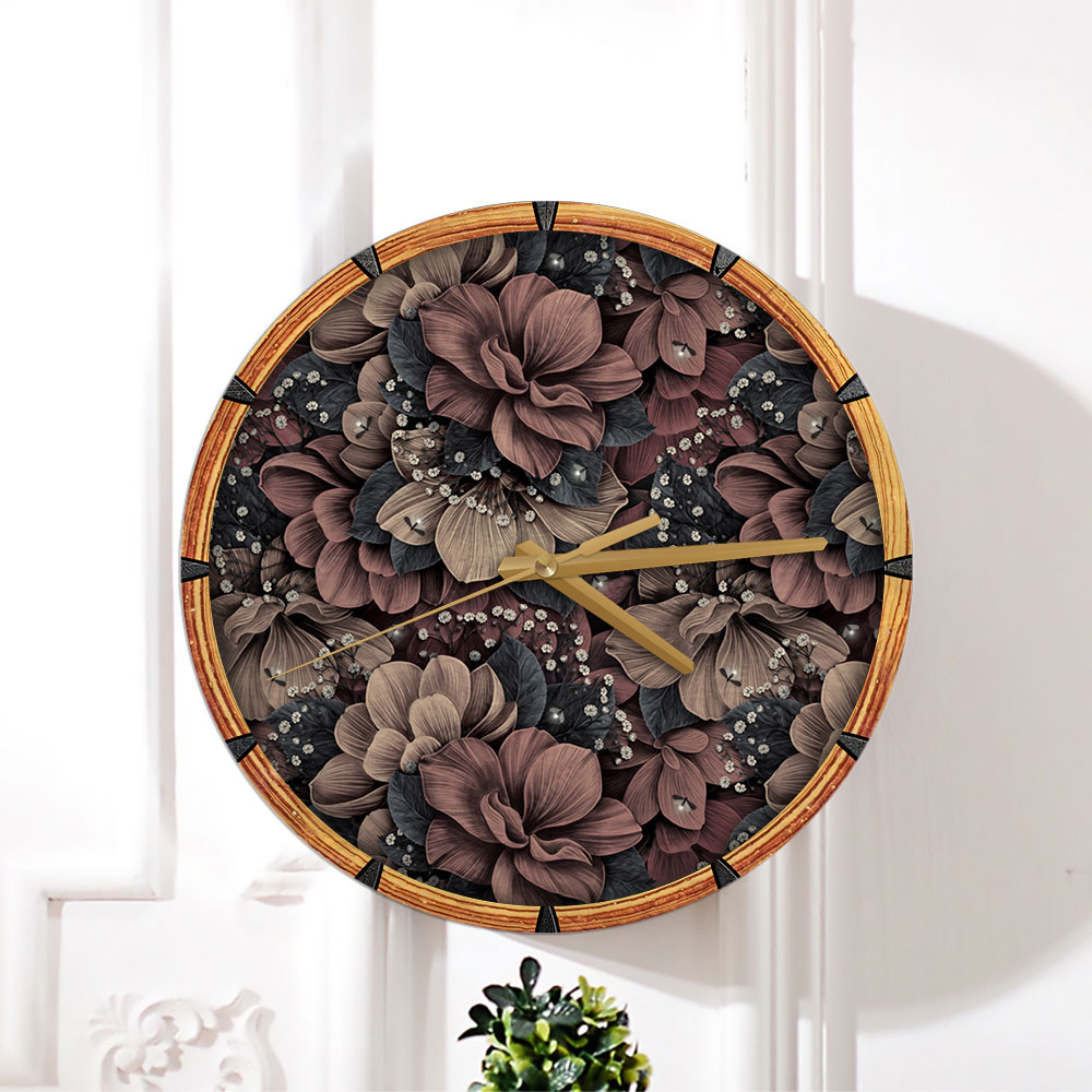 Vintage Brown Hydrangea Flowers Wall Clock