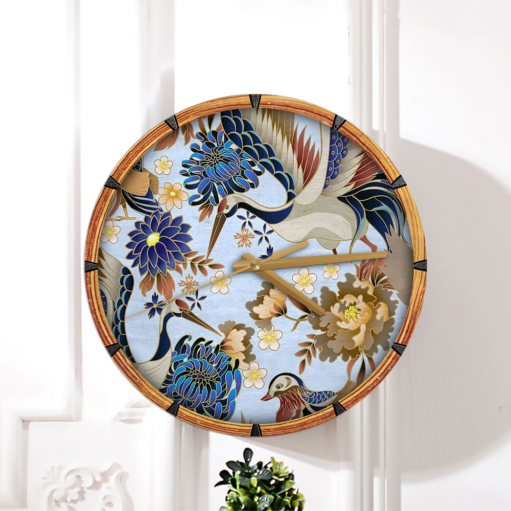 Vintage Heron And Flower Wall Clock