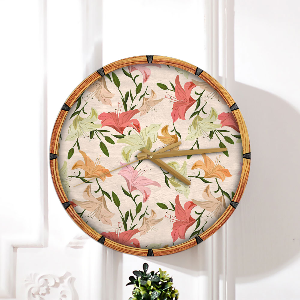 Vintage Seamless Pattern Lily Wall Clock